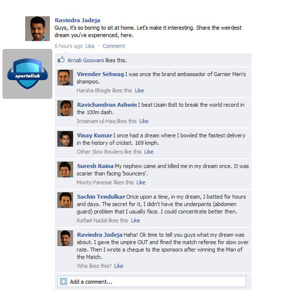 LOL...Sir Jadeja and his WILD dream...Fake FB Wall