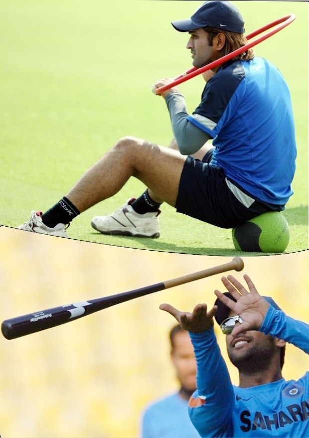 MS Dhoni tries his hand at Baseball