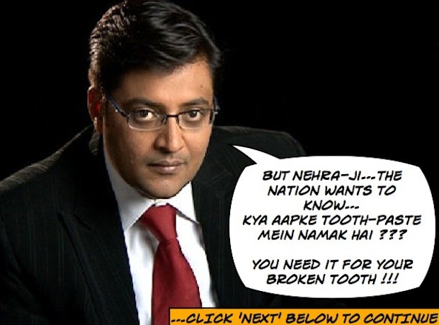 Arnab Goswami wants to know about Nehra's Teeth